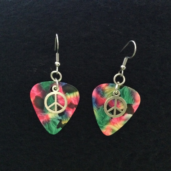 Neon Guitar Pick Earrings - Picture 3 of 3
